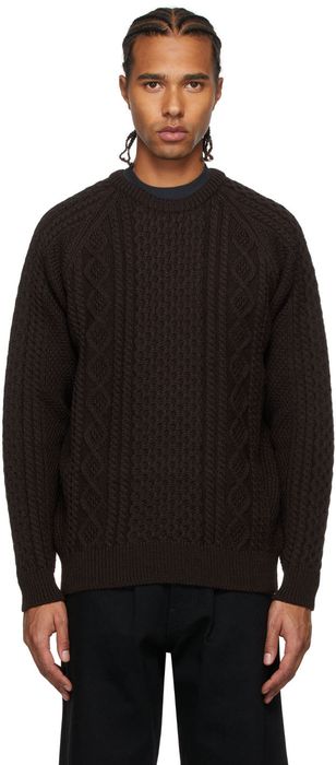 Noah Brown Wool Fisherman Sweater