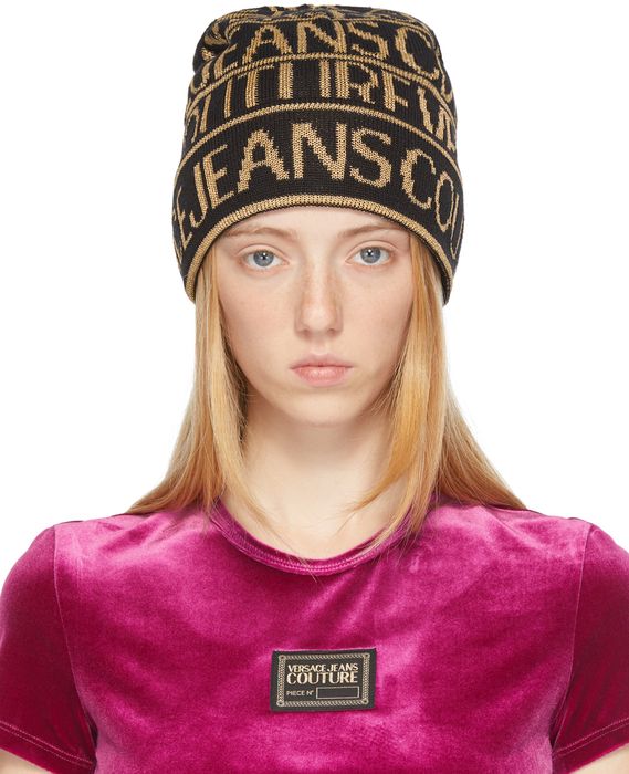 Versace Jeans Couture Black & Gold Logo Beanie