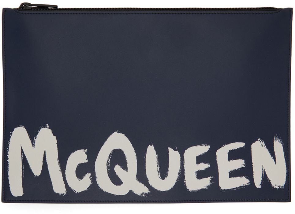 Alexander McQueen Navy Graffiti Logo Pouch