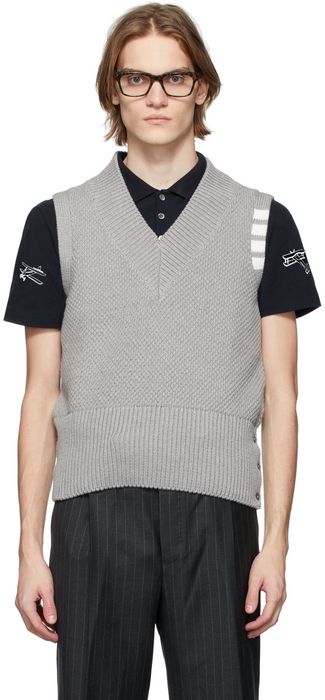 Thom Browne Grey Seed Stitch 4-Bar Vest