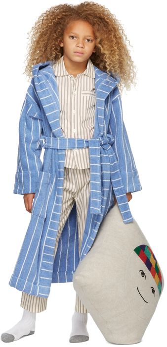 Tekla Kids SSENSE Exclusive Kids Blue & White Striped Hooded Bath Robe