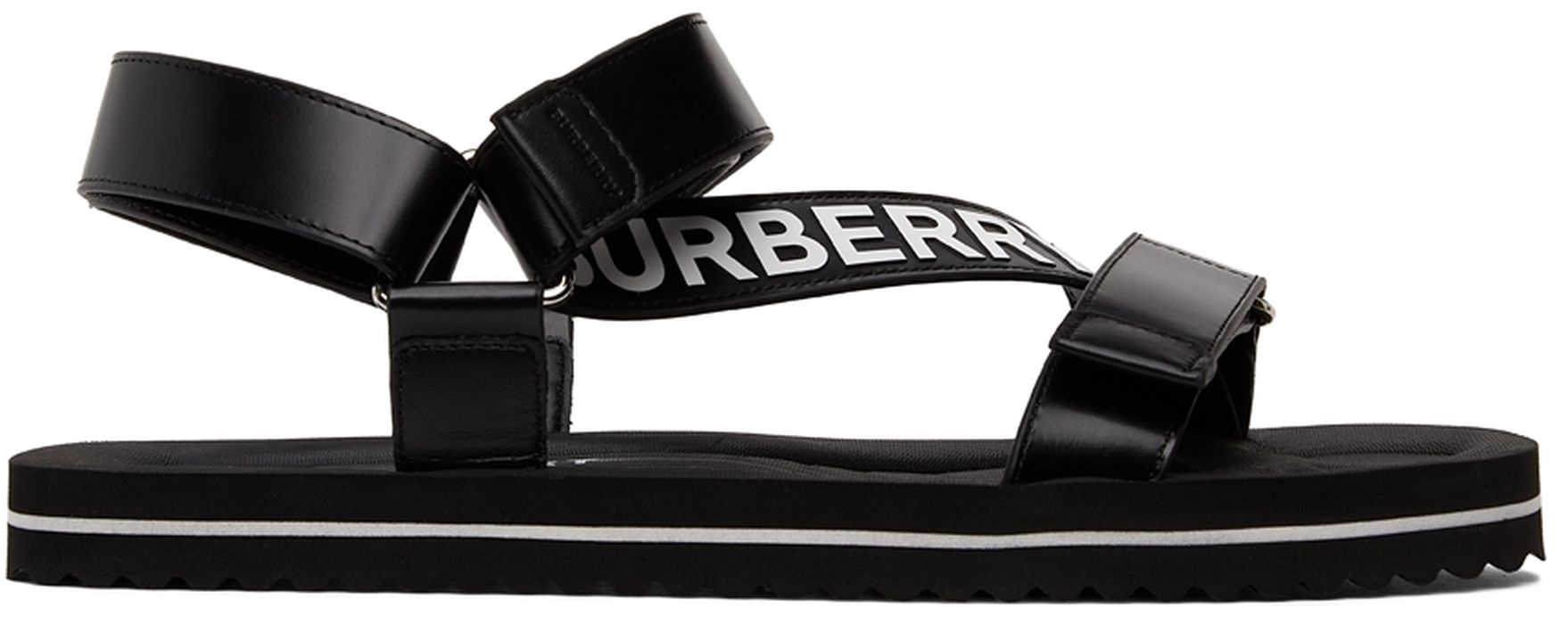 Burberry SSENSE Exclusive Black Leather Patterson Flat Sandals