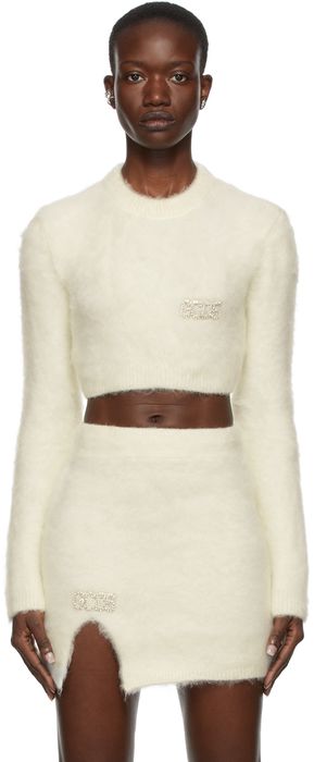 GCDS White Mohair Cropped Sweater
