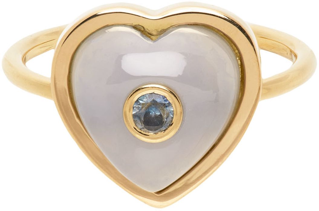 BRENT NEALE Gold & Blue Single Puff Heart Ring