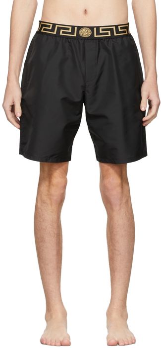 Versace Underwear Black Mid-Length Greca Border Swim Shorts