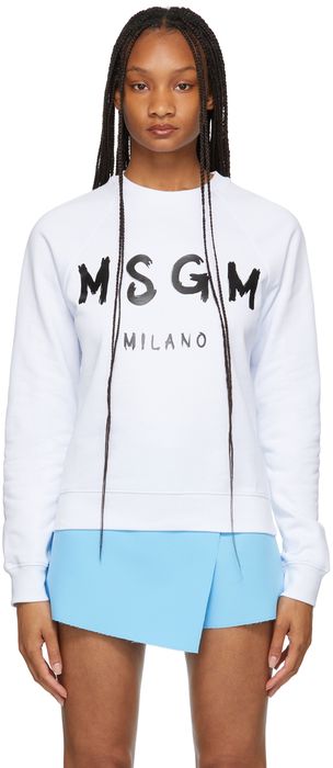 MSGM White Brush Stroke Logo Sweatshirt