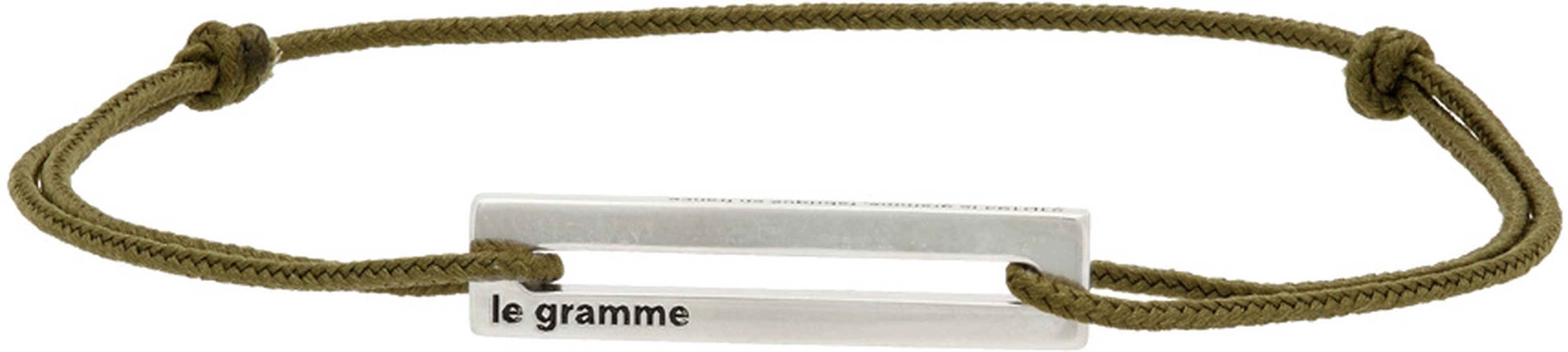 Le Gramme Khaki & Silver 'Le 1.7 Grammes' Punched Cord Bracelet