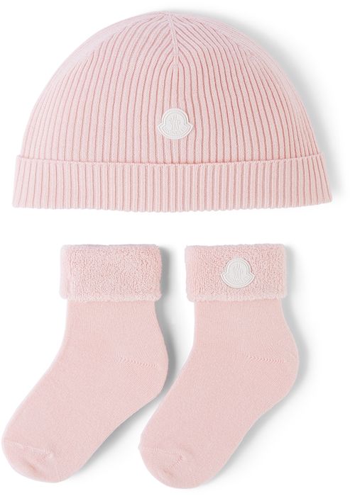 Moncler Enfant Baby Pink Beanie & Socks Set