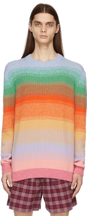 The Elder Statesman Multicolor Morph Stripe Crewneck Sweater