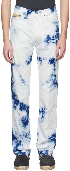 Massimo Alba White & Blue Corduroy Alunga Trousers