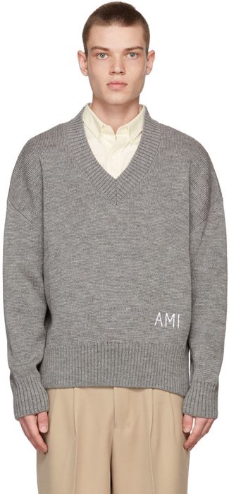 AMI Alexandre Mattiussi Grey Wool Oversized Sweater