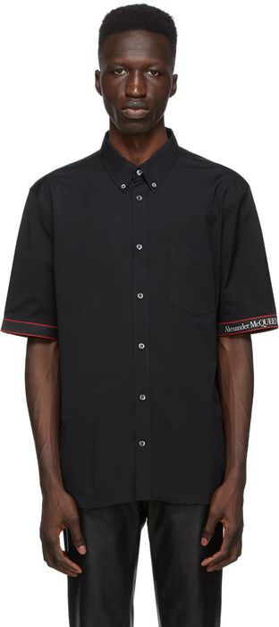 Alexander McQueen Black & Red Poplin Logo Short Sleeve Shirt
