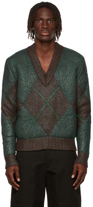 Bottega Veneta Brown & Green Coated Argyle Sweater