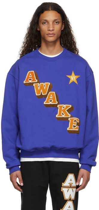 Awake NY Blue Stacked Logo Sweatshirt