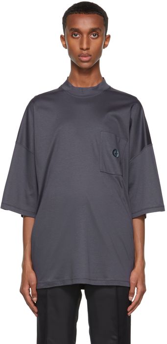 Giorgio Armani Navy Organic Cotton Jersey Mock Neck T-Shirt