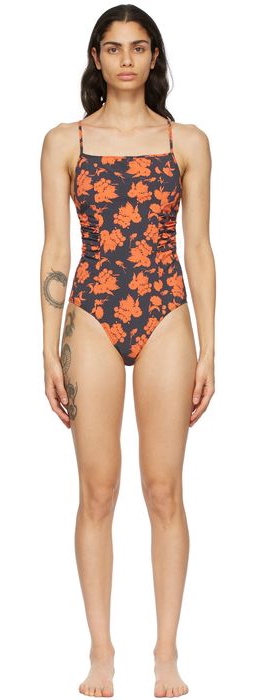 GANNI Navy Recycled One-Piece Swimsuit