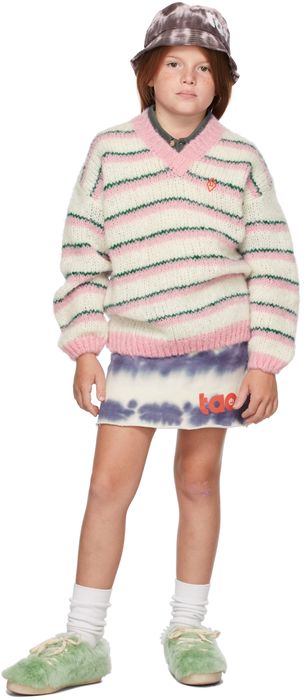 The Animals Observatory Kids White & Pink Stripes Toucan Sweater