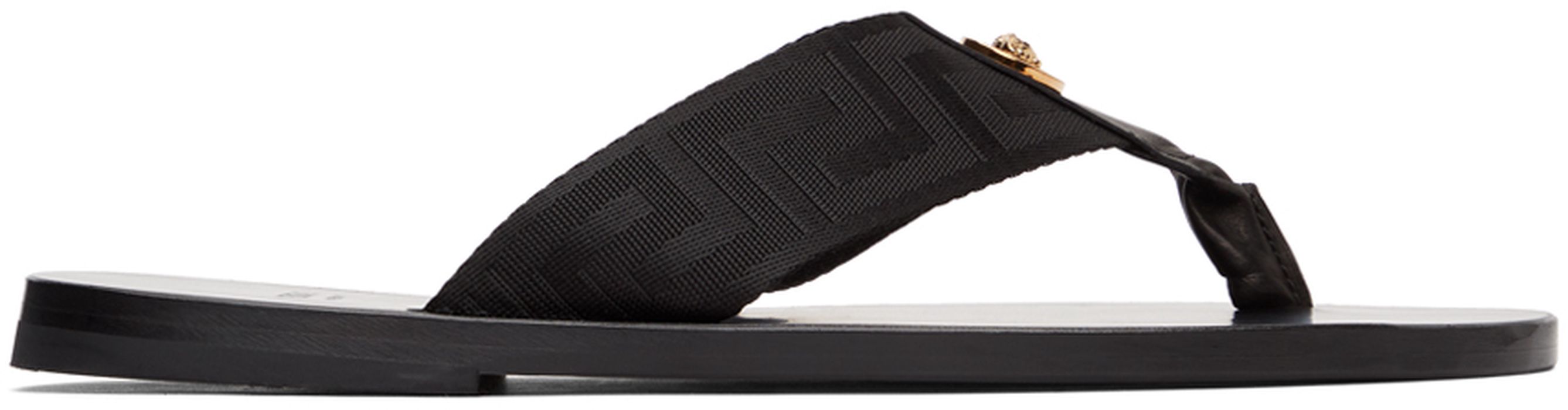 Versace Black Greca Flip Flop Sandals