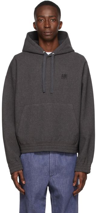 AMI Alexandre Mattiussi Grey Embroidered Logo Hoodie