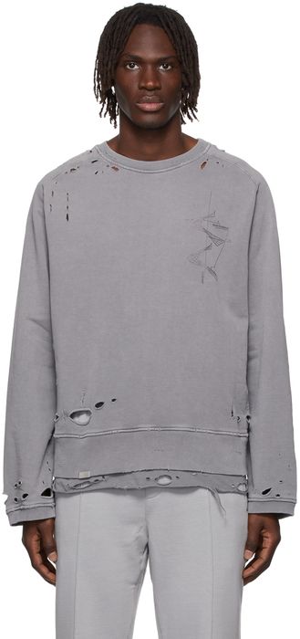 C2H4 Grey Distressed Layered Sweatshirt