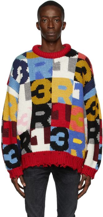 R13 Multicolor Intarsia Logo Chunky Sweater