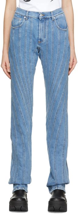 Mugler Blue Wide-Leg Spiral Jeans