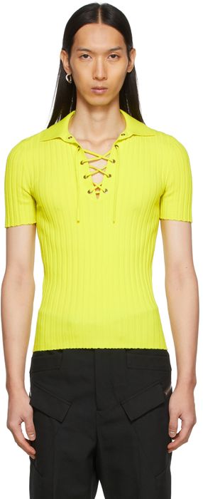 Dion Lee Yellow Lace-Up Placket Polo