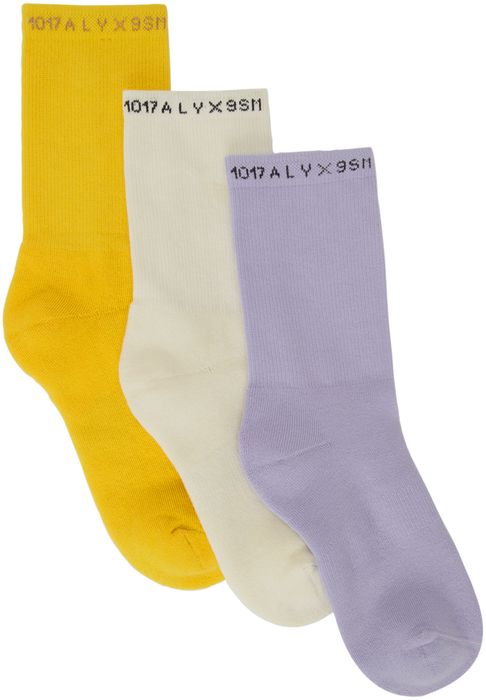 1017 ALYX 9SM Three-Pack Multicolor Logo Socks