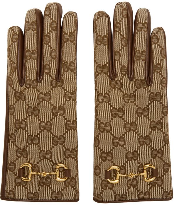 Gucci Beige & Brown Canvas Gloves