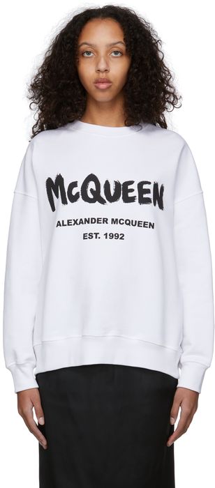 Alexander McQueen White & Black Graffiti Logo Sweatshirt