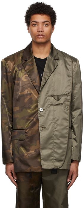 Feng Chen Wang Khaki & Brown Camouflage Paneled Blazer
