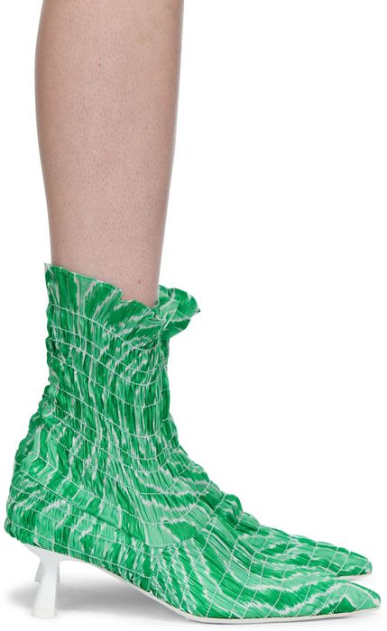 Amy Crookes Green Shirred Stretch Ankle Boots