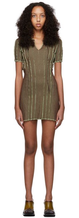 Helenamanzano SSENSE Exclusive Brown 3D Stripe Short Dress