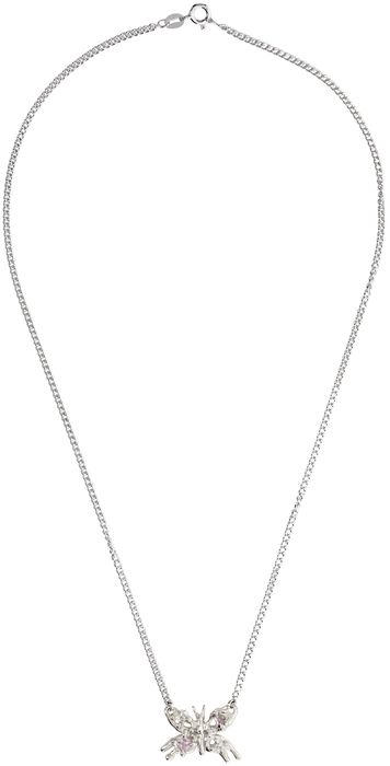 MGN SSENSE Exclusive Silver Bejeweled Mariposa Necklace