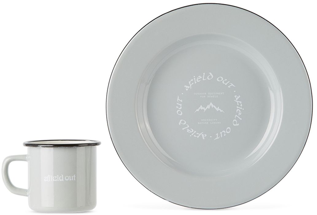 Afield Out SSENSE Exclusive Grey Enamel Plate & Mug Set