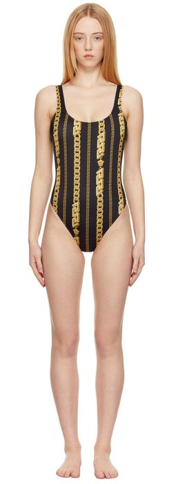 Versace Underwear Black & Gold Chain Stripe One-Piece Swimsuit