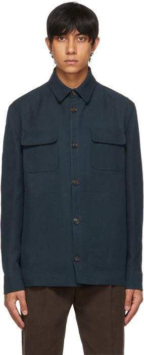 Loro Piana Blue Linen & Silk Overshirt Jacket