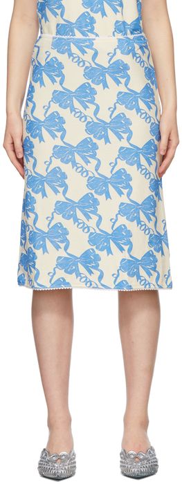 Maisie Wilen Blue & Beige Contender Mid-Length Skirt