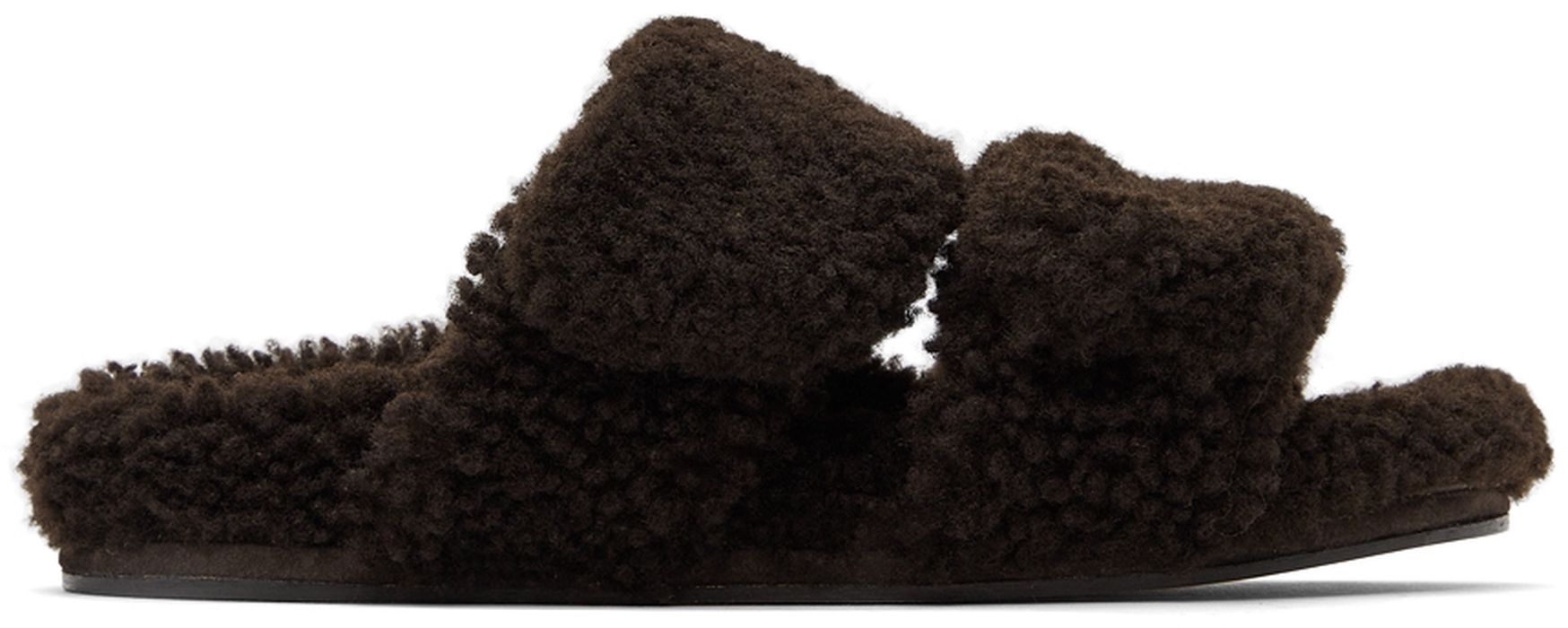 Dries Van Noten Brown Shearling Platform Slide Sandals