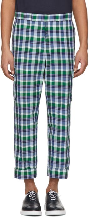 Thom Browne Blue Madras Gusseted Patch Pocket Trousers