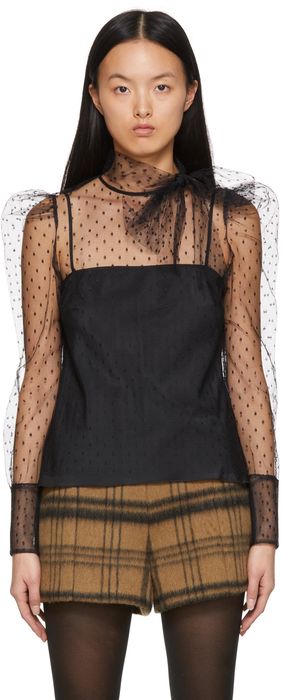 RED Valentino Black Tulle Bow Blouse