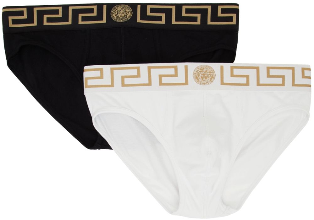 Versace Underwear Two-Pack Black & White Greca Border Briefs