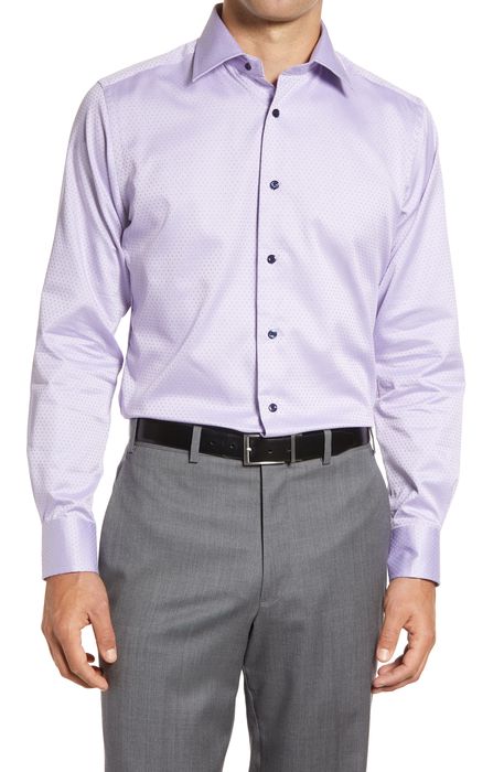 David Donahue Trim Fit Geometric Dress Shirt in Lilac