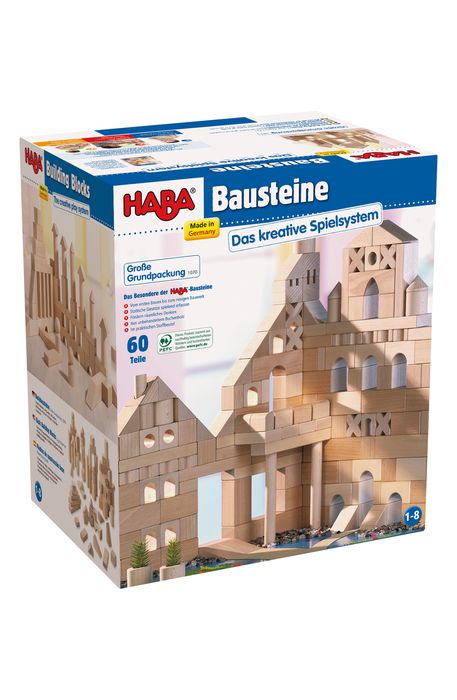 HABA 60-Piece Large Starter Wooden Building Blocks in Brown