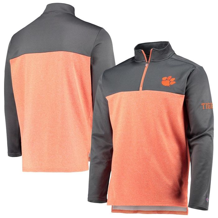 Men's Champion Orange Clemson Tigers Gameday Quarter-Zip Jacket in Charcoal
