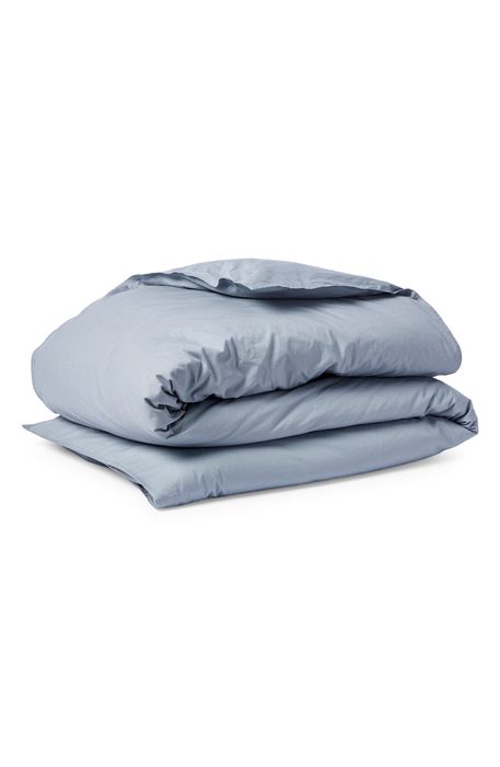 Coyuchi Crinkled Organic Cotton Percale Duvet Cover in Steel Blue