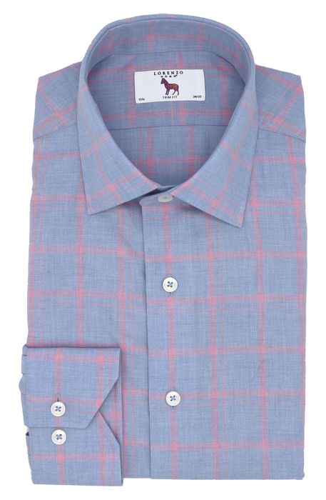 Lorenzo Uomo Trim Fit Windowpane Dress Shirt in Light Blue/Pink
