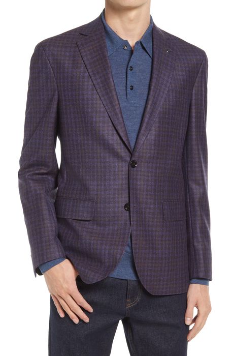 Ted Baker London Karl Slim Fit Overcheck Wool Sport Coat in Purple