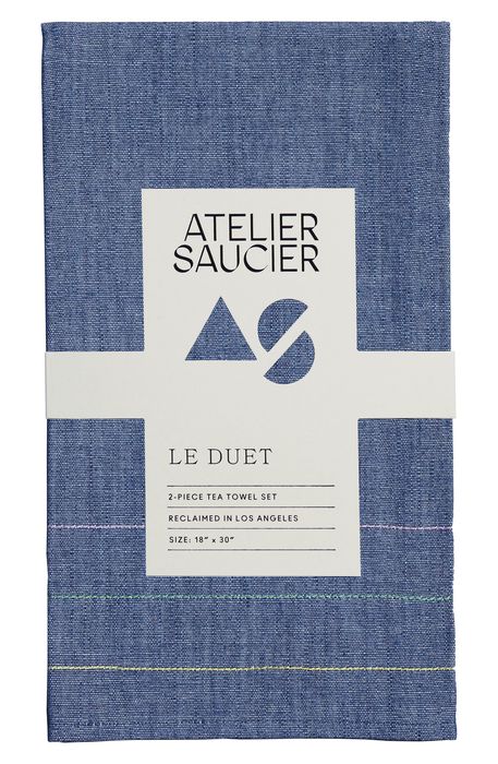 ATELIER SAUCIER Le Duet Set of 2 Reclaimed Tea Towels in Deep Blue Chambray