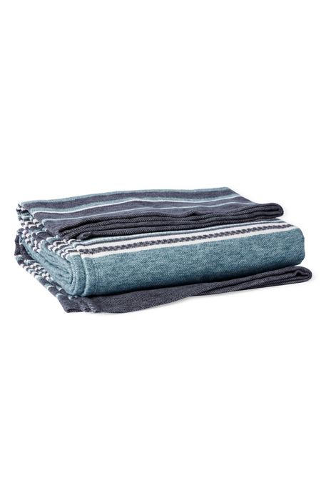 Coyuchi Mariposa Stripe Organic Cotton Throw Blanket in Aqua Multi Stripe